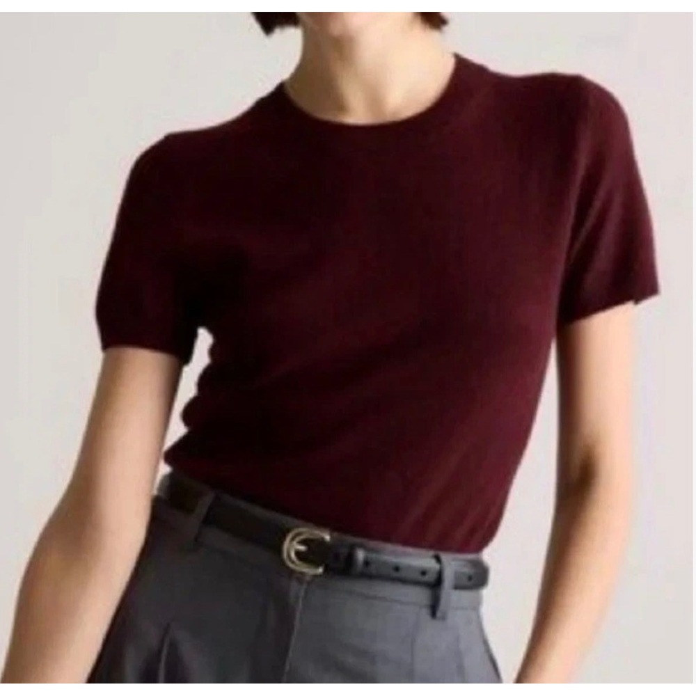 Quince 100% Mongolian Cashmere Short Sleeve Sweater Sz L Rich Burgundy Old Money